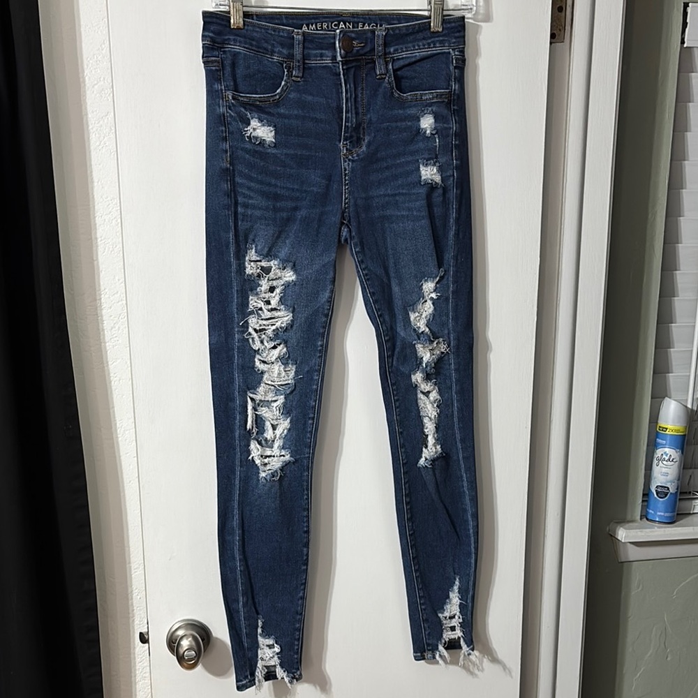 American Eagle Outfitters Dark Blue Distressed Skinny Jeans